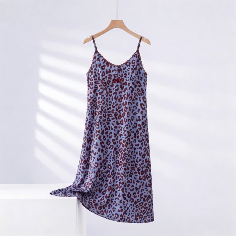 Leopard Print Lace Trim Nightgown