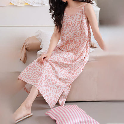 Leopard Print Lace Trim Nightgown