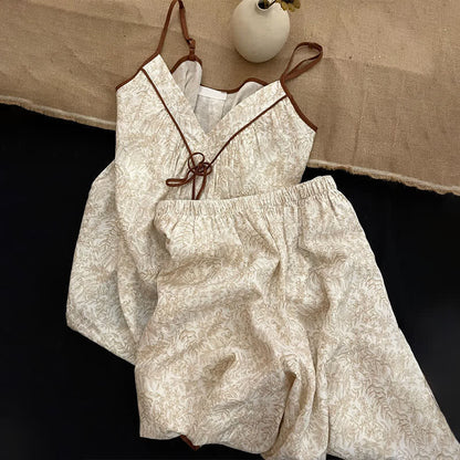 Beige Bow Detail Cami Lounge Set