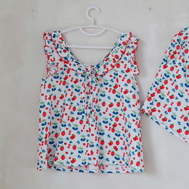 Fruit Cotton Gauze Ruffle Women's Pajamas