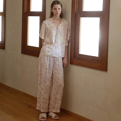Lavender Floral Ruffle Sleeve Loungewear Set
