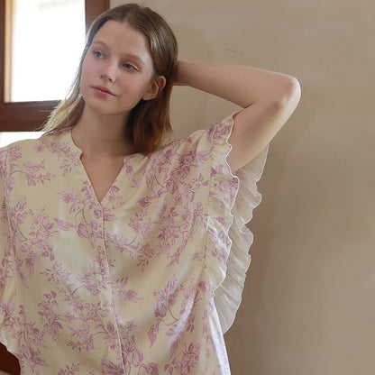 Lavender Floral Ruffle Sleeve Loungewear Set