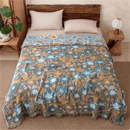Vintage Floral Daisy Fringed Gauze Quilt