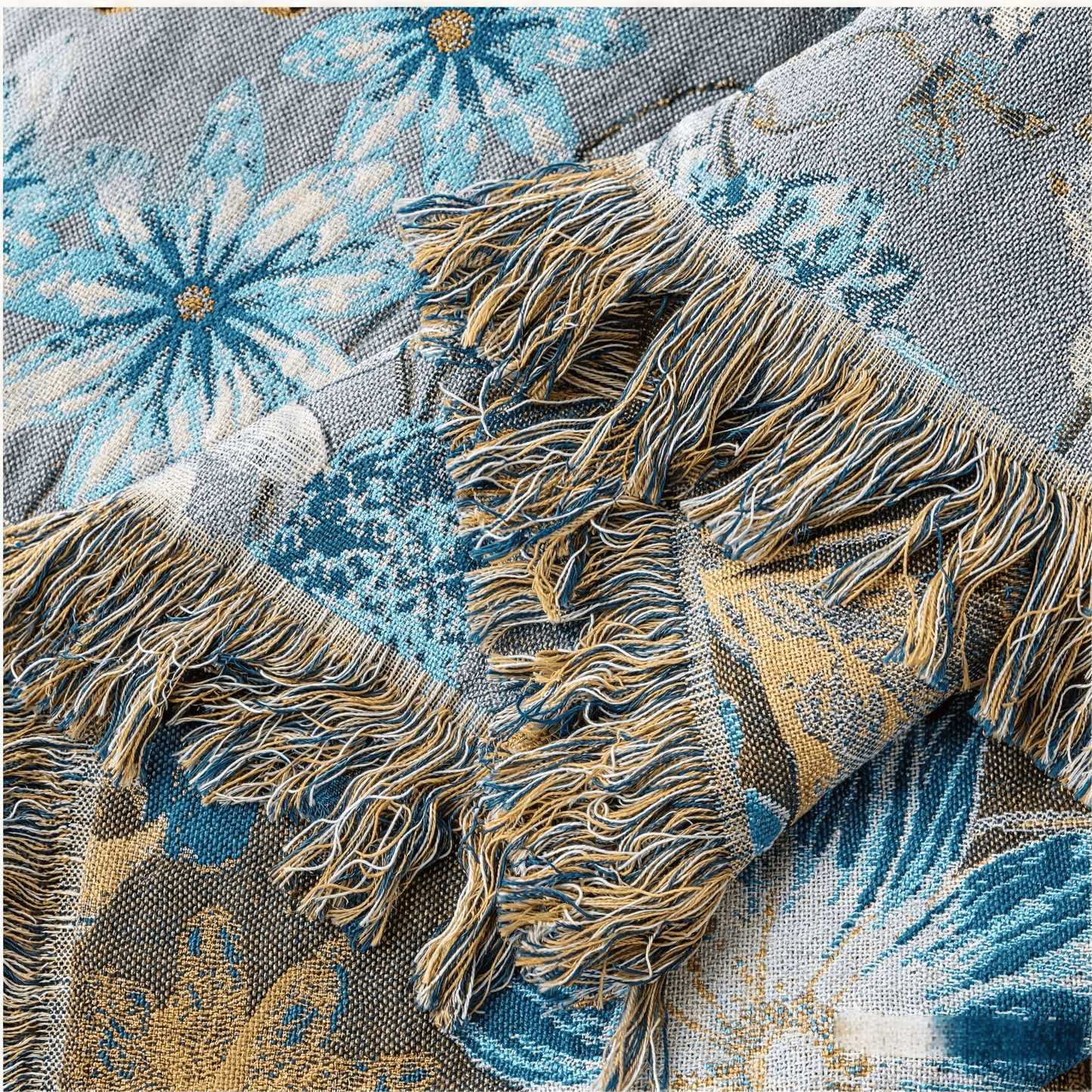 Vintage Floral Daisy Fringed Gauze Quilt