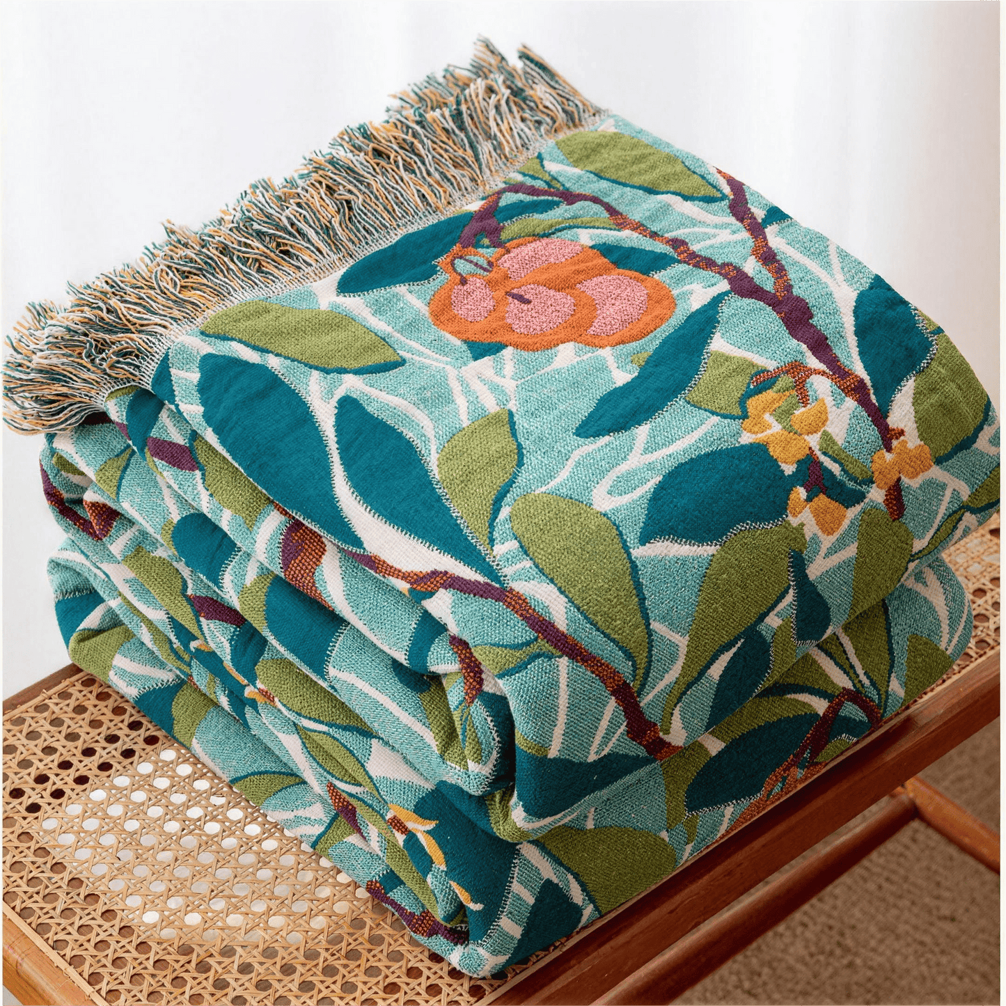 Vintage Botanical Fringed Reversible Gauze Quilt