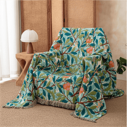 Vintage Botanical Fringed Reversible Gauze Quilt