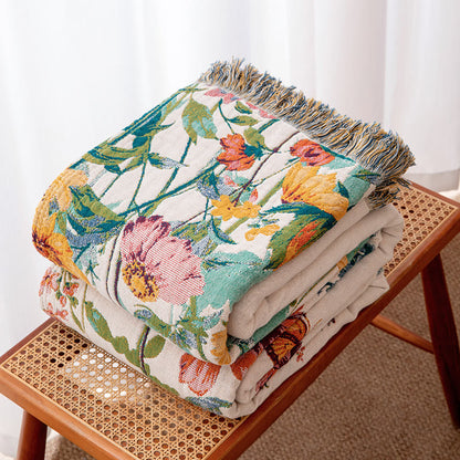 Watercolor Wildflower Fringed Reversible Gauze Quilt