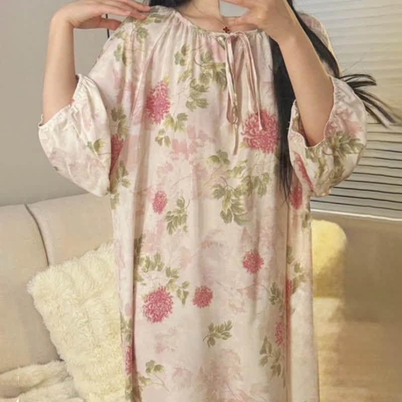 Pink Chrysanthemum Floral Lounge Dress
