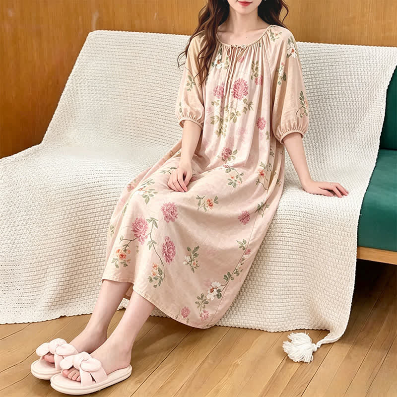Pink Chrysanthemum Floral Lounge Dress