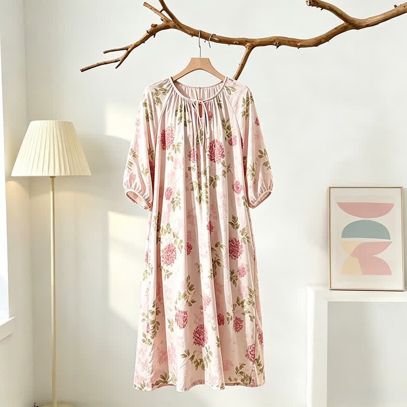 Pink Chrysanthemum Floral Lounge Dress