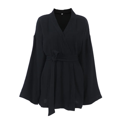 Black Cotto Kimono Short Robe