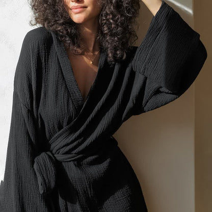 Black Cotto Kimono Short Robe