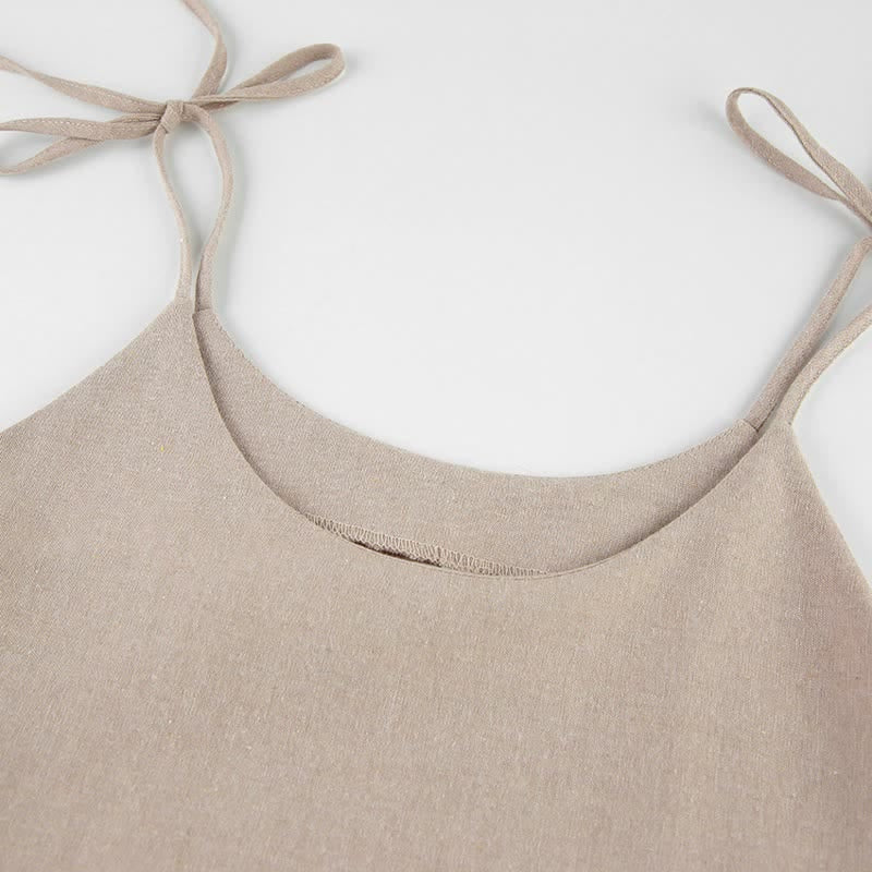 Casual Cotton Linen Tie Strap Nightdress