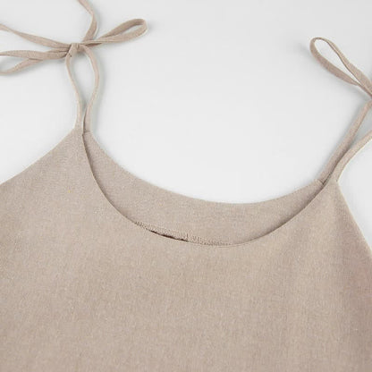 Casual Cotton Linen Tie Strap Nightdress