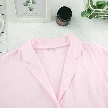 Solid Cotton Ruffle Trim Women's Pajamas
