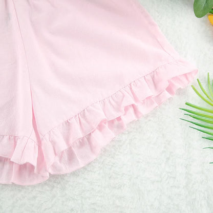 Solid Cotton Ruffle Trim Women's Pajamas
