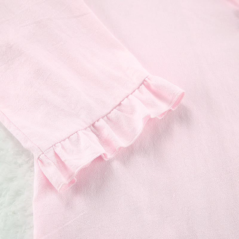 Solid Cotton Ruffle Trim Women's Pajamas