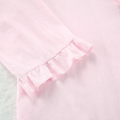 Solid Cotton Ruffle Trim Women's Pajamas