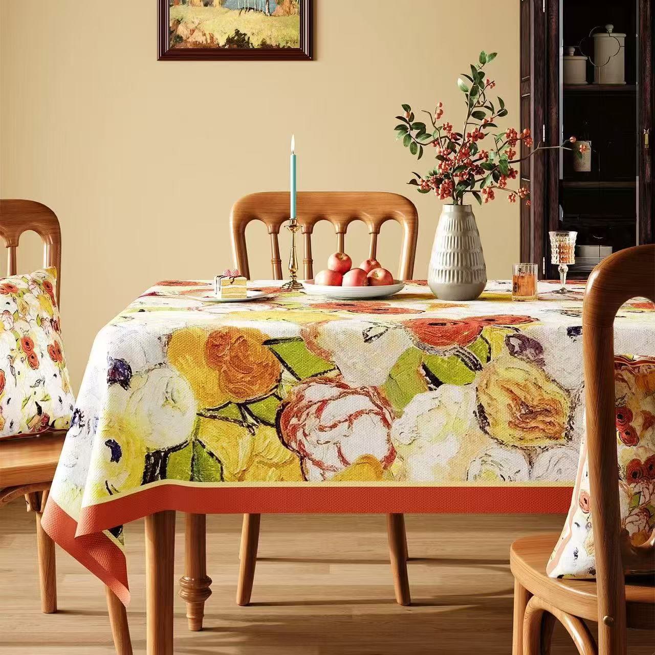 Waterproof Oil-Painting Floral Tablecloth
