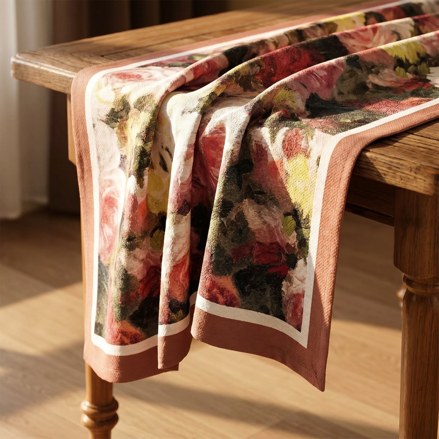 Vintage Oil-Painting Rose Floral Tablecloth