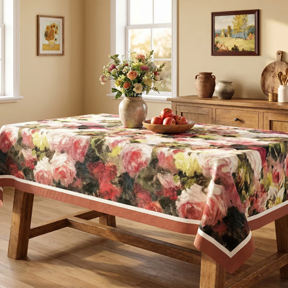 Vintage Oil-Painting Rose Floral Tablecloth