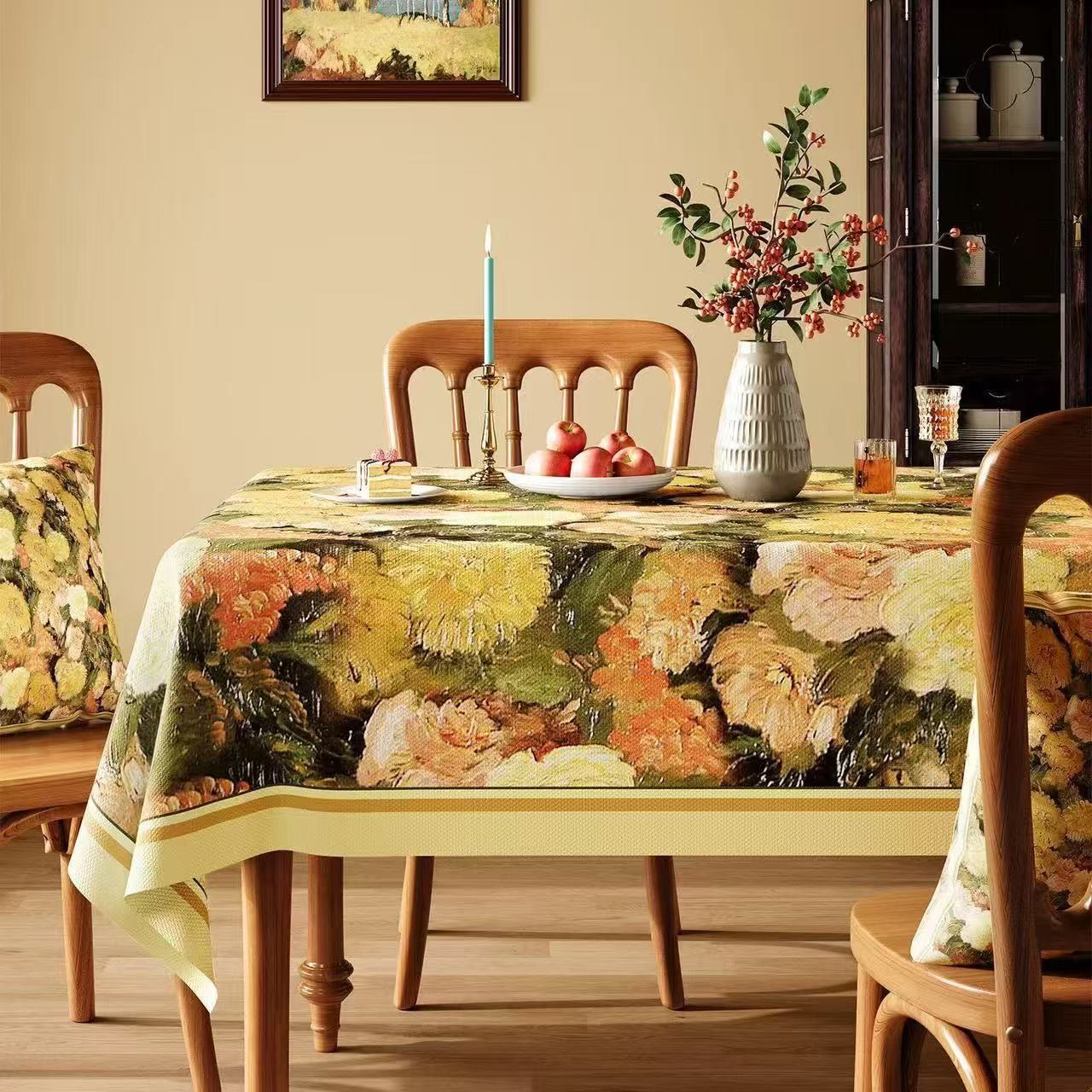 Elegant Painterly Floral Print Tablecloth