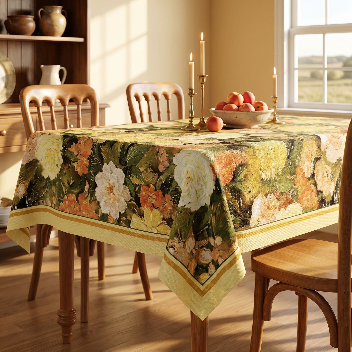Elegant Painterly Floral Print Tablecloth
