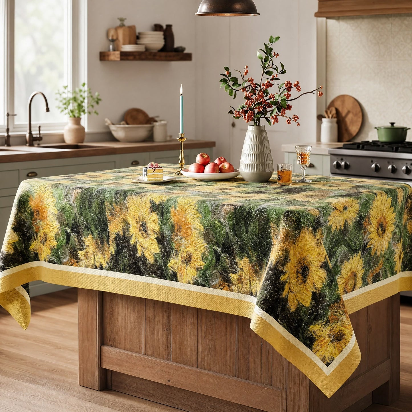 Vintage Painterly Sunflower Tablecloth