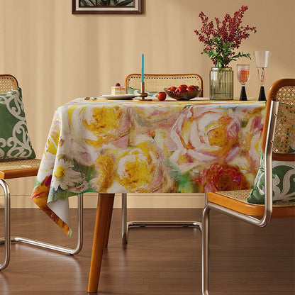 Soft Impressionist Rose Floral Tablecloth