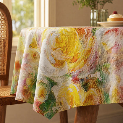 Soft Impressionist Rose Floral Tablecloth