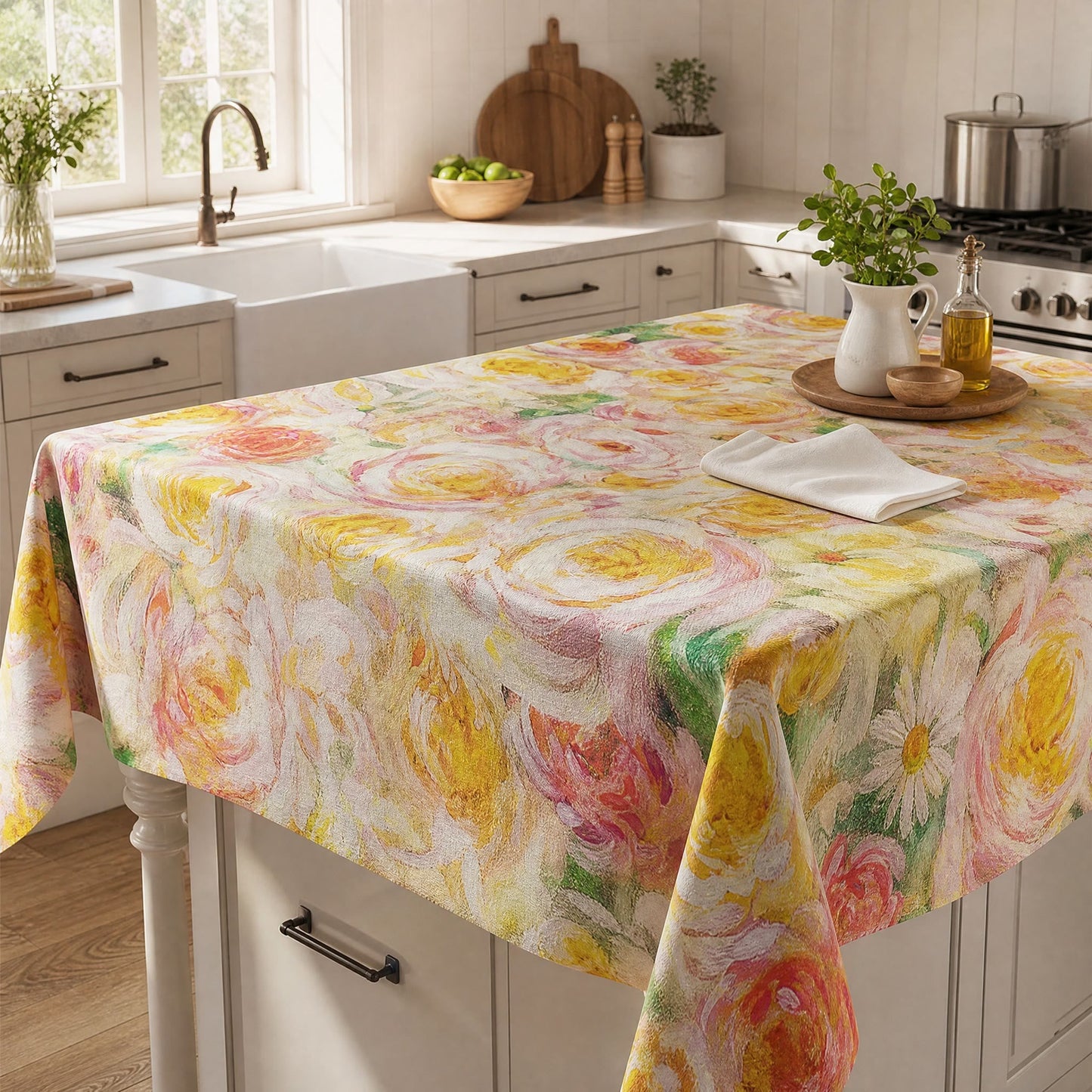 Soft Impressionist Rose Floral Tablecloth