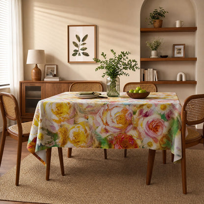 Soft Impressionist Rose Floral Tablecloth