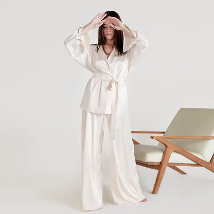 Solid Color Belted Women's Loungewear Set