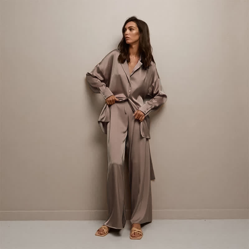 Solid Color Belted Women's Loungewear Set
