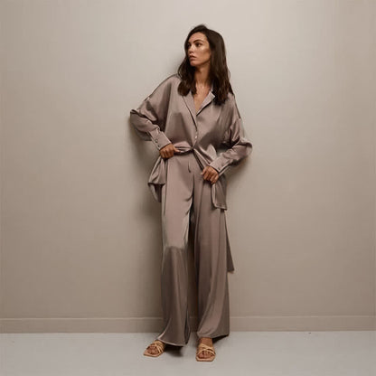 Solid Color Belted Women's Loungewear Set
