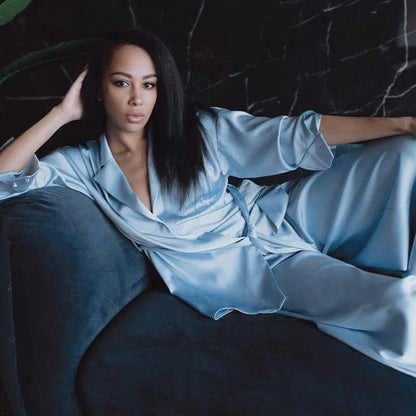 Solid Color Belted Women's Loungewear Set