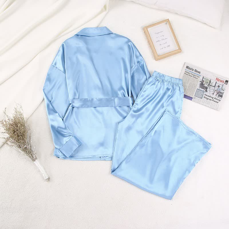 Solid Color Belted Women's Loungewear Set