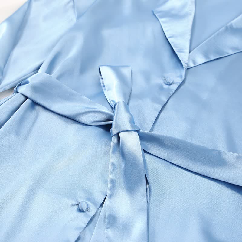 Solid Color Belted Women's Loungewear Set