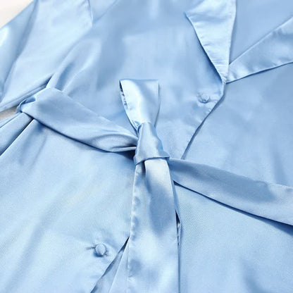 Solid Color Belted Women's Loungewear Set
