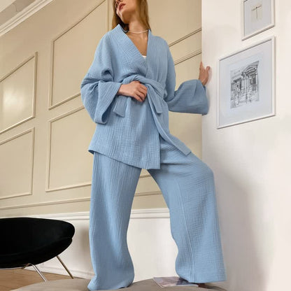 Solid Color Cotton Gauze Kimono Pajamas