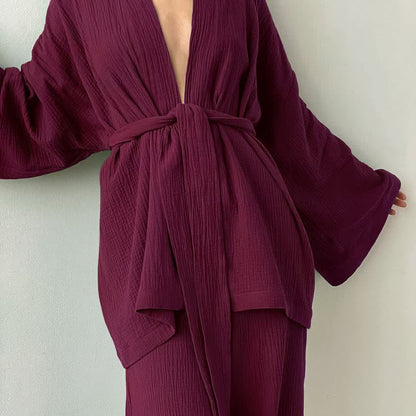 Solid Color Cotton Gauze Kimono Pajamas