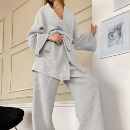 Solid Color Cotton Gauze Kimono Pajamas