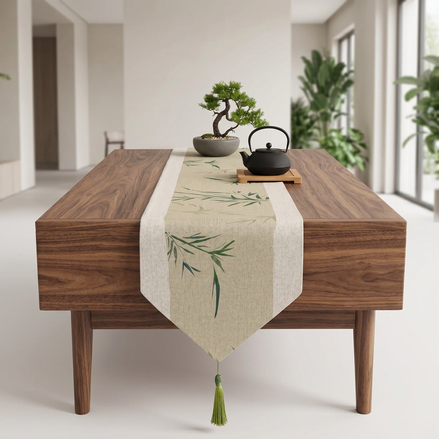 Oriental Ink-Wash Bamboo Table Runner