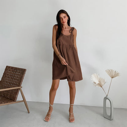 Casual Cotton Linen Tie Strap Nightdress