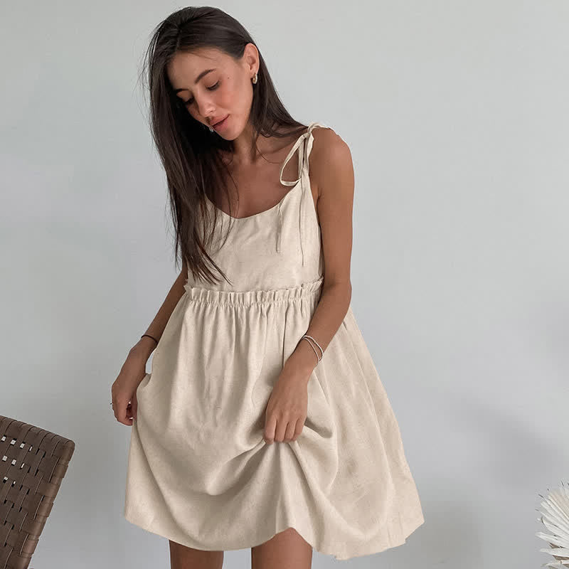 Casual Cotton Linen Tie Strap Nightdress