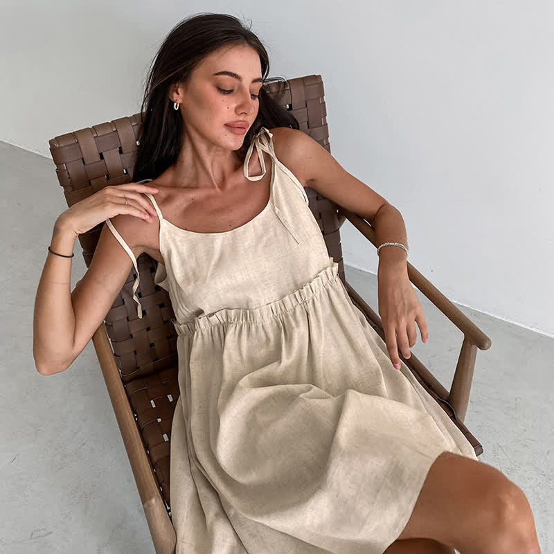 Casual Cotton Linen Tie Strap Nightdress