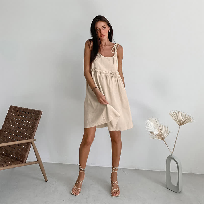 Casual Cotton Linen Tie Strap Nightdress