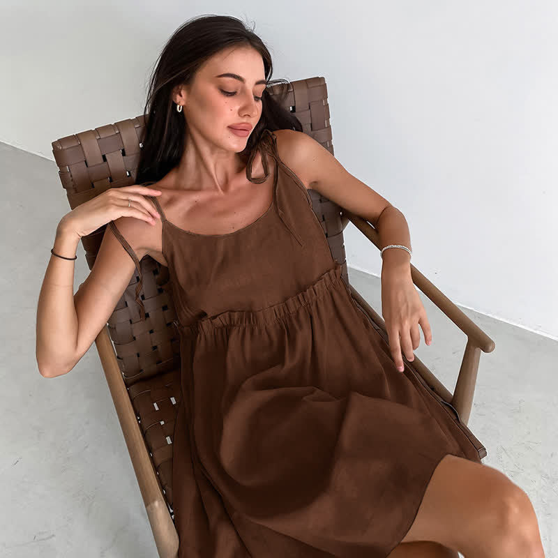 Casual Cotton Linen Tie Strap Nightdress