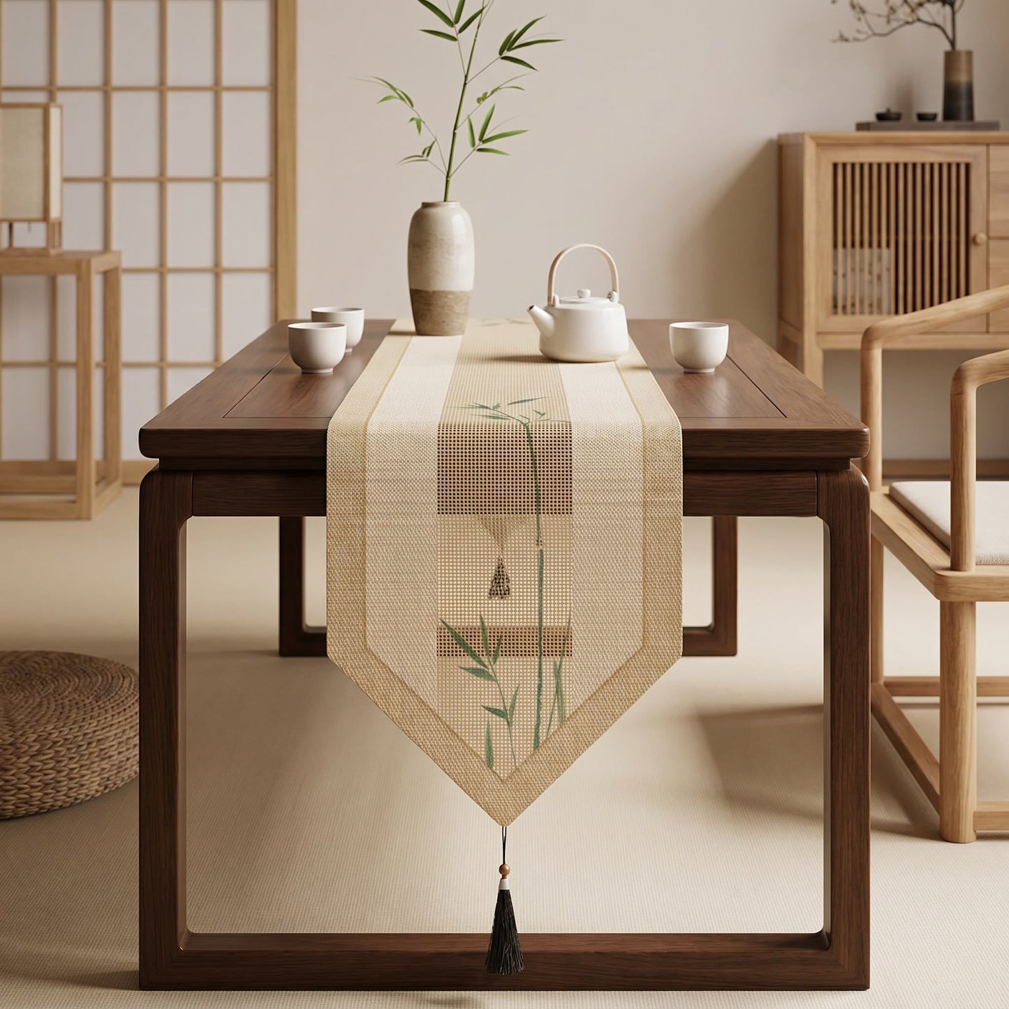 Elegant Ink-Wash Bamboo Table Runner