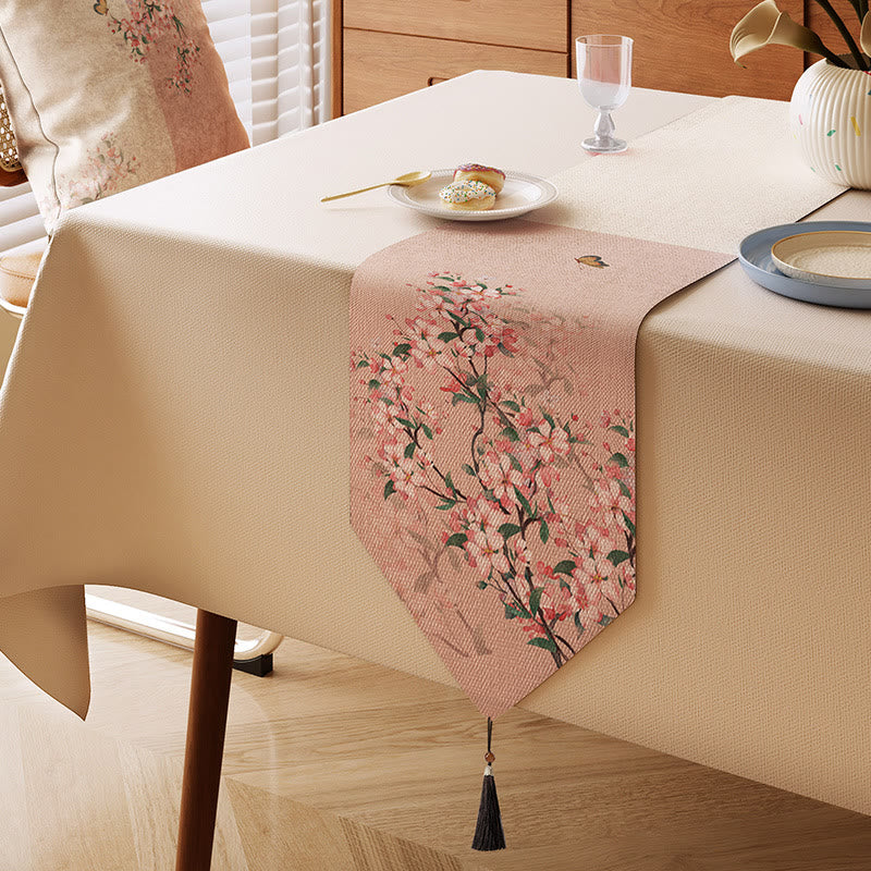 Painterly Crabapple Blossom Table Runner